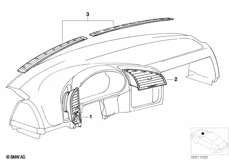 Central fresh air grille for BMW E36 (OEM 64228363534). Original BMW