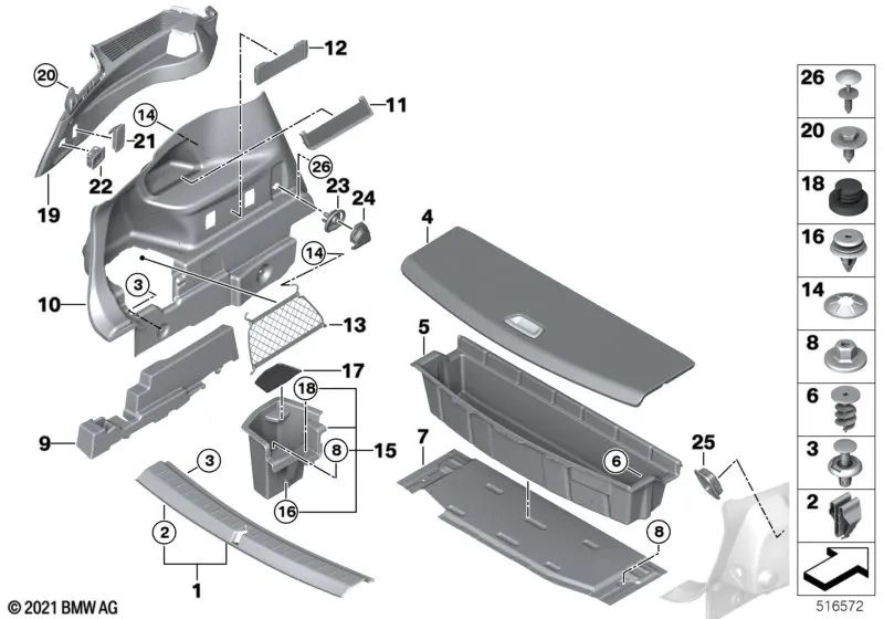 Right compartment mat for BMW 2 Series F46, F46N (OEM 51477395078). Original BMW.