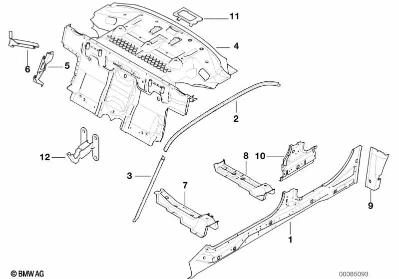 Placa de conexión del techo delantero izquierdo para BMW E38 (OEM 41218167221). Original BMW