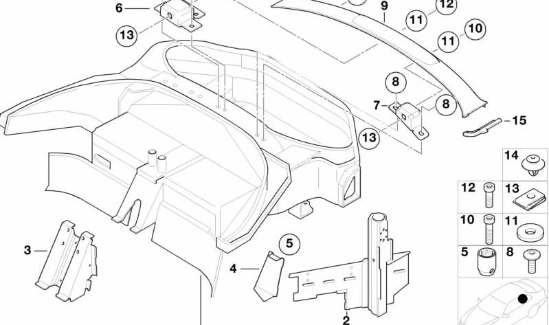 Suporte externo direito da moldura da janela traseira OEM 41517011662 para BMW E52 (Z8). BMW originais.