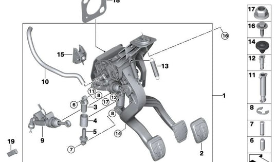 Pedal de embrague completo OEM 35009504882 para BMW M3 (G80), M4 (G82). Original BMW.