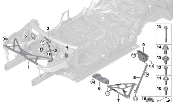 Soporte de unión túnel trasero OEM 51718078067 para BMW F95, F96. Original BMW.