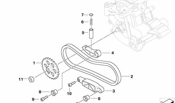 Piñón de cadena OEM 11417838521 para BMW E90, E92, E93. Original BMW.