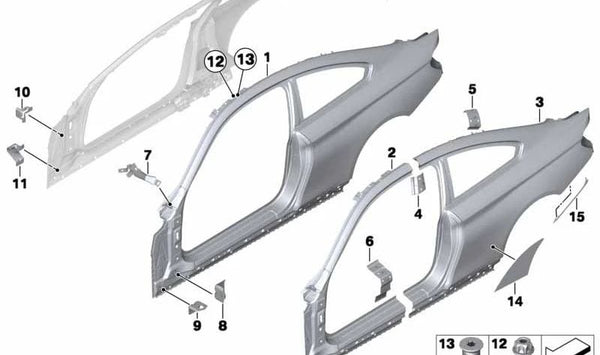 Pilar A exterior derecho OEM 41007344966 para BMW F32, F82. Original BMW.