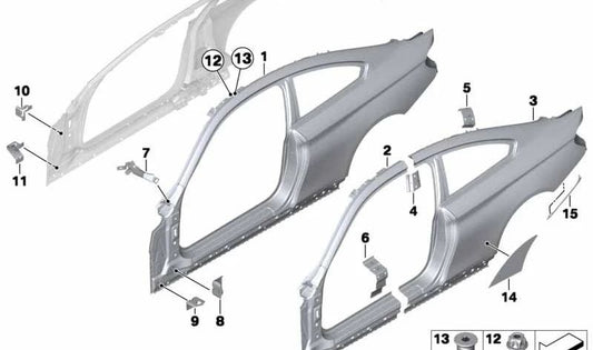 Support côté droit supérieur OEM 41217334044 pour BMW F32, F36, F82. BMW d'origine.