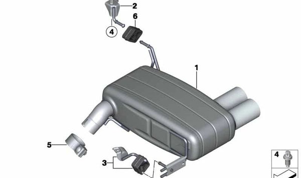 Soporte de escape OEM 18107522201 para BMW E81, E82, E87, E88. Original BMW.