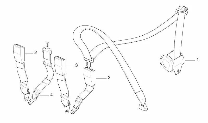 Cinturón de seguridad trasero derecho OEM 72118226628 para BMW E36. Original BMW.
