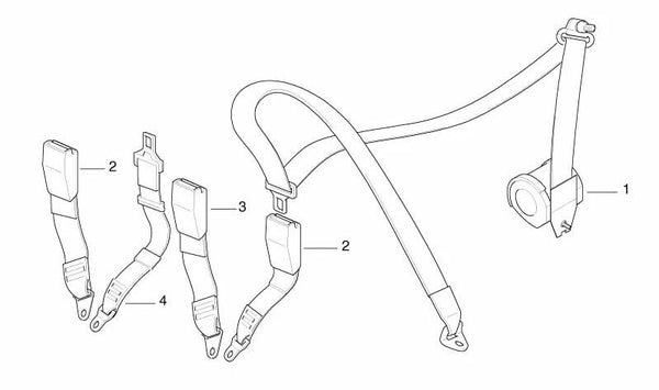 Cinturón de seguridad trasero derecho OEM 72118226628 para BMW E36. Original BMW.