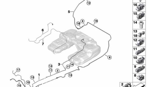 Tubería de combustible OEM 16117330642 para BMW F15 (X5). Original BMW.