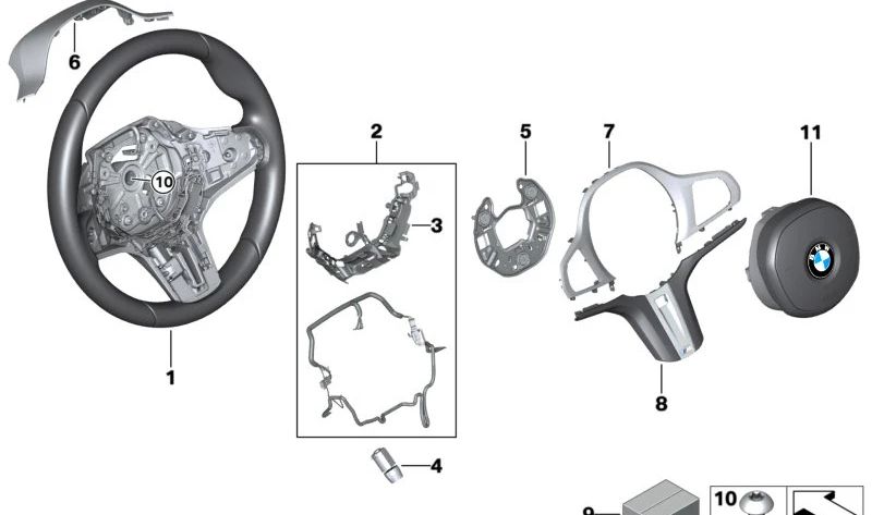 Sterzo in pelle OEM M 3230874690 per BMW F40, F44, G20, G21, G29. BMW originale.