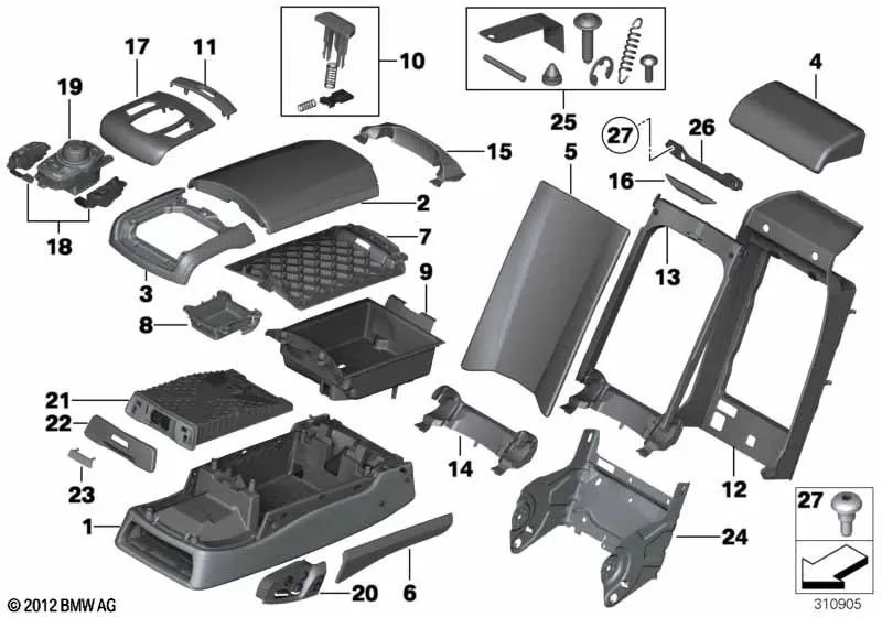 Armrest Lower Rear Center for BMW 7 Series 'Example: F01, F01N, F02, F02N, F04' (OEM 52207229378). Genuine BMW