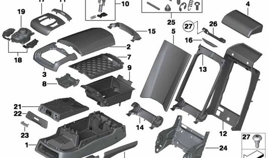 Embellecedor de bisagra OEM 52207241924 para BMW F01, F02, F04. Original BMW.