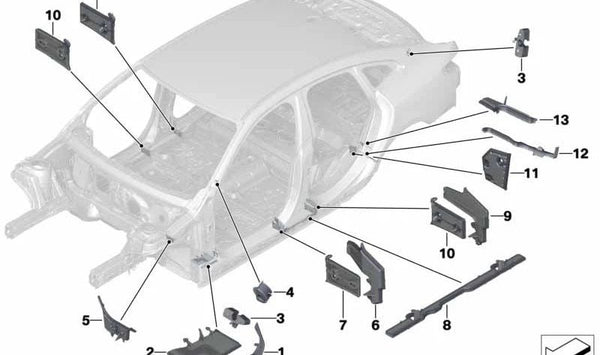 Pieza de entrada exterior trasera derecha para BMW Serie 1 F40, F70, Serie 2 F44 (OEM 41007434718). Original BMW