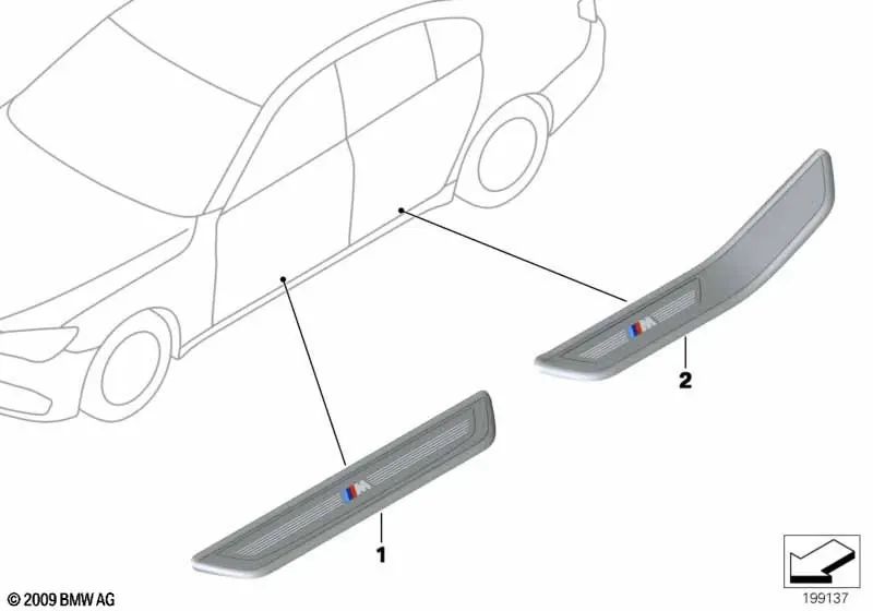 Aplique Escalón trasero derecho para BMW F02, F02N (OEM 51478046292). Original BMW