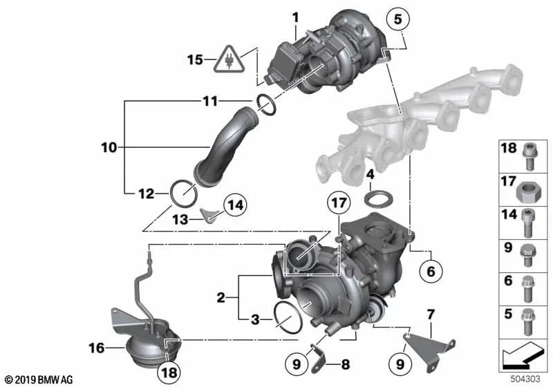 Abstutze para BMW Serie 3 F30, F31, F34, Serie 4 F32, F33, F36, Serie 5 F07, F10, F11, Serie 6 F06, F12, F13, Serie 7 F01, X3 F25, X4 F26, X5 E70N, F15, X6 E71, F16 (OEM 11658508094). Original BMW