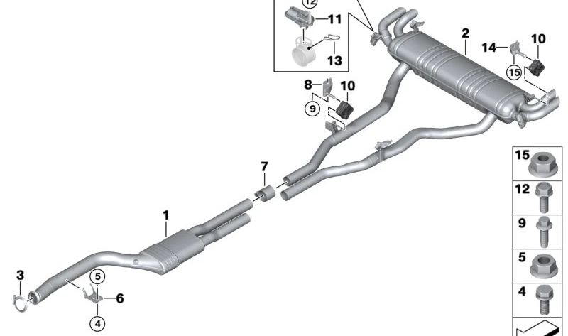 Silenciador trasero OEM 18305A34114 para BMW G05, G06. Original BMW.