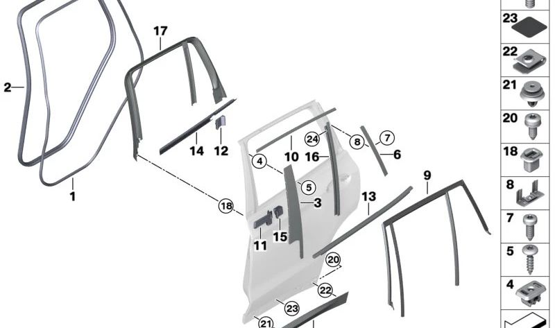 Moldura lateral imprimada puerta trasera izquierda para BMW F97, G01N, G08F, G02N (OEM 51138064801). Original BMW