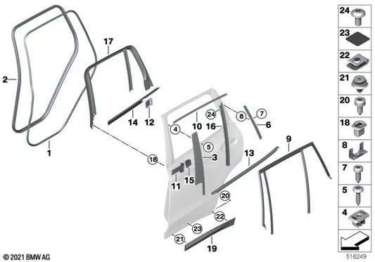 Rear Right Door Window Frame Cover for BMW X3 G08, G08N (OEM 51356999012). Original BMW.