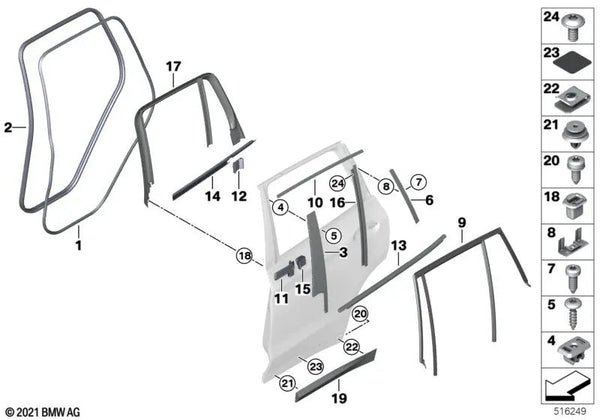 Cubierta del marco de la ventana de la puerta trasera derecha para BMW X3 G08, G08N (OEM 51356999012). Original BMW.