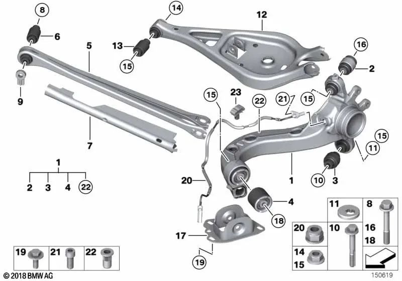 Brazo longitudinal derecho para BMW E85, E86 (OEM 33326774776). Original BMW.