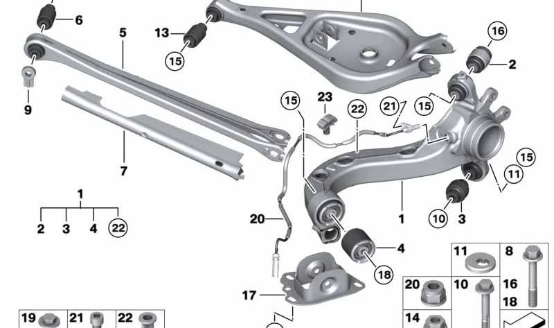 Links hinterer Suspensionsarm OEM 33327837507 für BMW E85, E86. Original BMW.