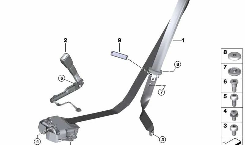 Cinta de segurança da frente esquerda OEM 72117374379 para BMW F33, F83, F06, F12, F13. BMW original.