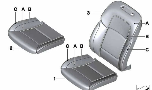 Funda de asiento confort en cuero OEM 52107979623 para BMW F07, F10, F11, F01, F02, F04. Original BMW.