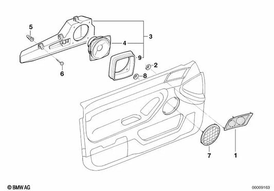 Left Stereo Tweeter Speaker for BMW 7 Series E38 (OEM 65138352691). Original BMW