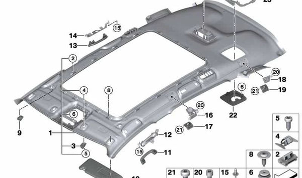 Cubierta del red separadora trasera derecha para BMW F46 (OEM 51477403484). Original BMW