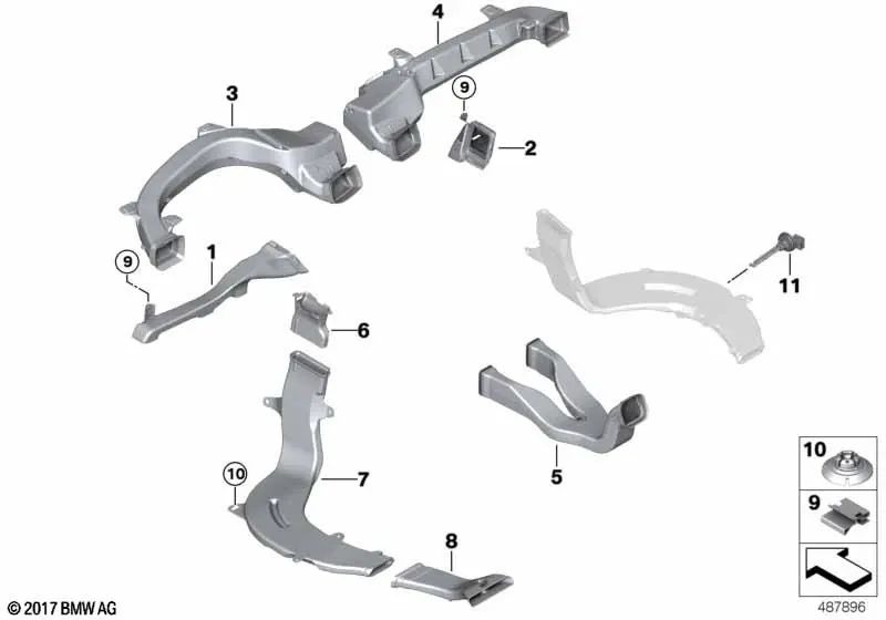 Canal de calefacción trasero delantero derecho para BMW X3 F97, G01, G08, X4 F98, G02 (OEM 64227398048). Original BMW