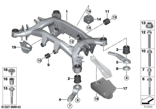 Soporte de goma trasero para BMW X3 F25, X4 F26 (OEM 33306786974). Original BMW