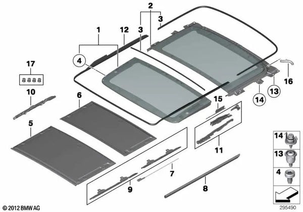 Techo flotante trasero gris cielo para BMW F25 (OEM 54107293462). Original BMW