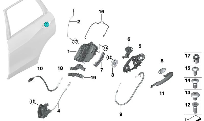 Haste de abertura da porta traseira direita OEM 51227430922 para BMW G05, F95. BMW original.