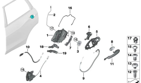 Tirador de Puerta Trasero para BMW X5 F95, G05 (OEM 51227431003). Original BMW