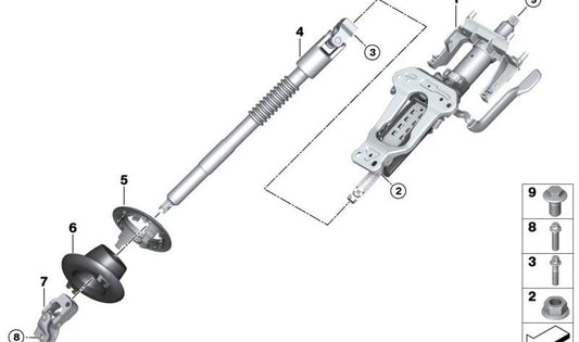 Eje de la columna de dirección OEM 32306864555 para BMW i3 (I01). Original BMW.