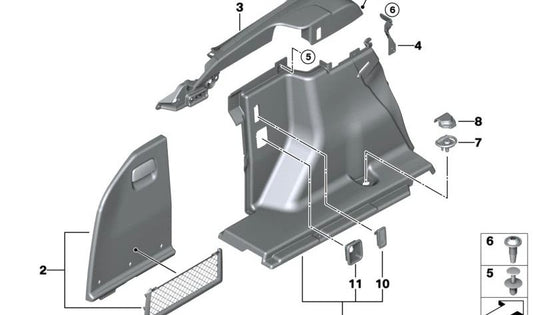 Revestimiento maletero izquierdo para BMW Serie 3 F31, F31N (OEM 51477273737). Original BMW.