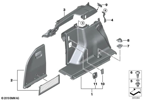 Revestimiento barandilla izquierda para BMW F31, F31N (OEM 51477273739). Original BMW