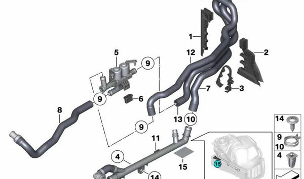 Manguera de agua de avance para BMW Serie 5 F07, F10, F11, F18, Serie 6 F06, F12, F13, Serie 7 F01, F02 (OEM 64539119192). Original BMW