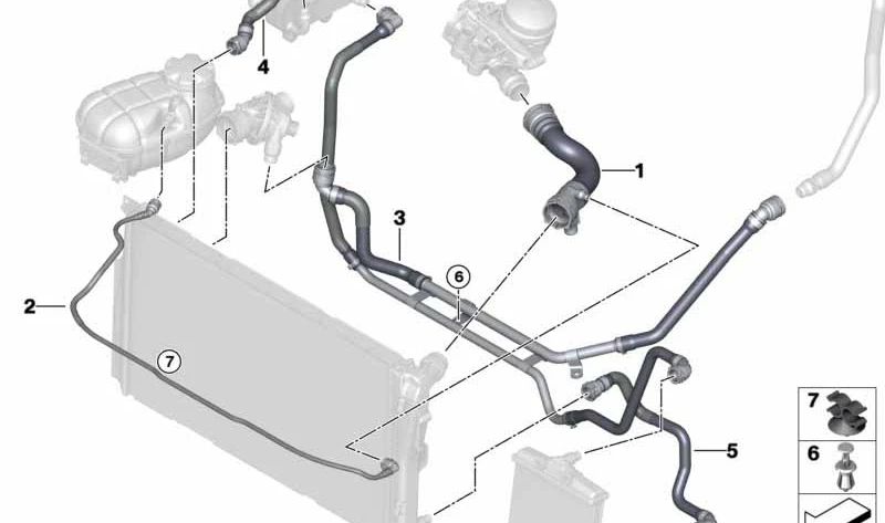 Kühlmittelschlauch für BMW Serie 1, 2, 3 und 4. Modelle F20, F21, F22, F23, F30, F31, F32, F33, F34, F35, F36, F87. Original BMW.