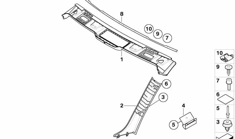 Moldura OEM 51437129312 para pilar A lado derecho {BMW Serie 3 Cabrio E93}. Original BMW