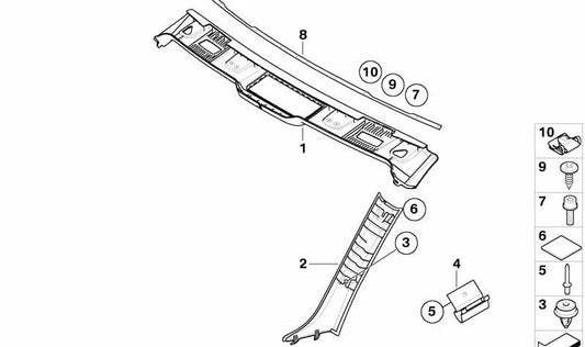 Moldura OEM 51437129312 para pilar A lado derecho {BMW Serie 3 Cabrio E93}. Original BMW