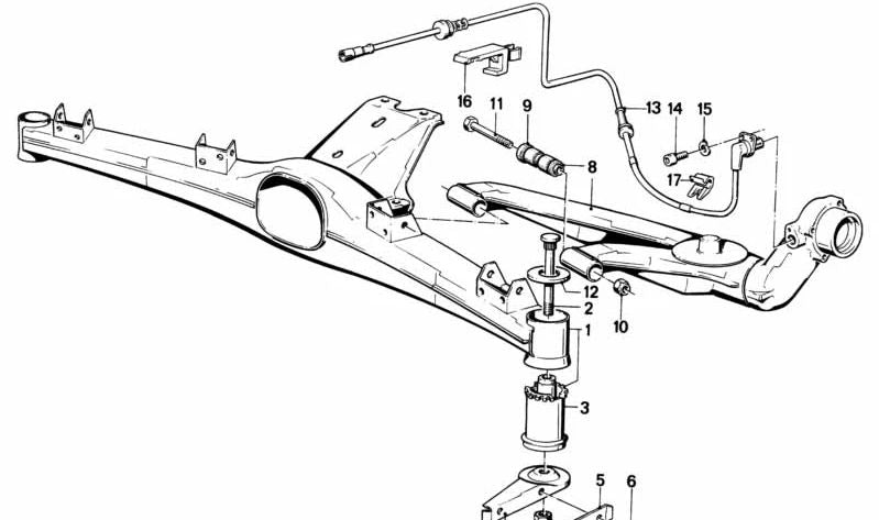 Brazo de suspensión trasero izquierdo OEM 33321128679 para BMW E30. Original BMW.