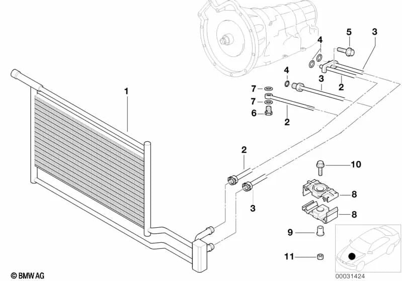 Tubería de retorno del radiador de aceite para BMW Serie 5 E39 (OEM 17222248054). Original BMW