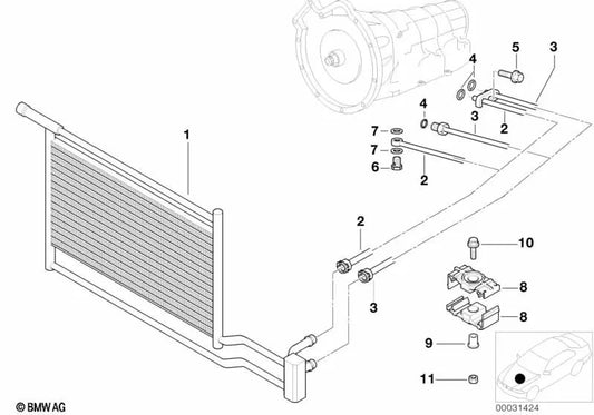 Oil radiator return pipe for BMW 5 Series E39 (OEM 17222248054). Genuine BMW