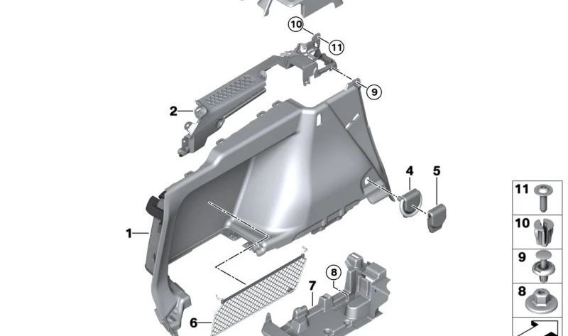 Soporte del larguero izquierdo para BMW Serie 3 G21, G21N (OEM 51477940937). Original BMW.