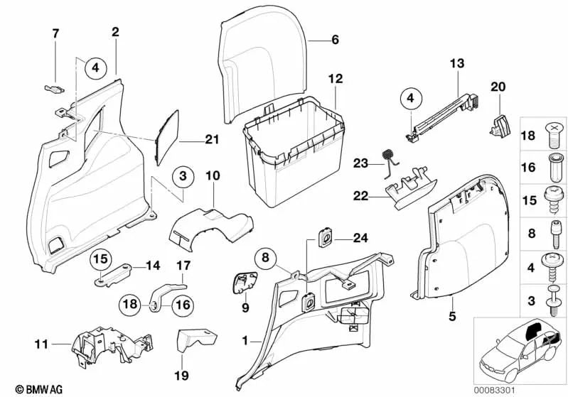 Rechte Kofferraumablage für BMW 3er E46 (OEM 51478259475). Original BMW.