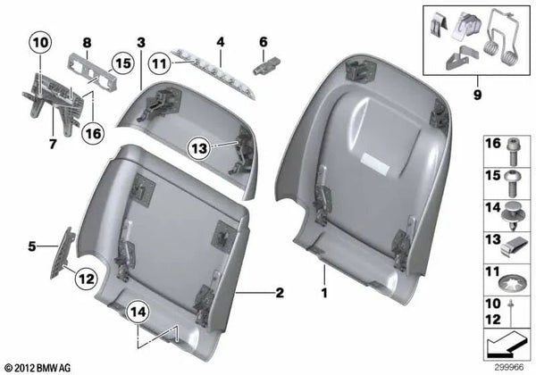 Respaldo de asiento cómodo de cuero superior para BMW Serie 7 F01N, F02N (OEM 52107321163). Original BMW.