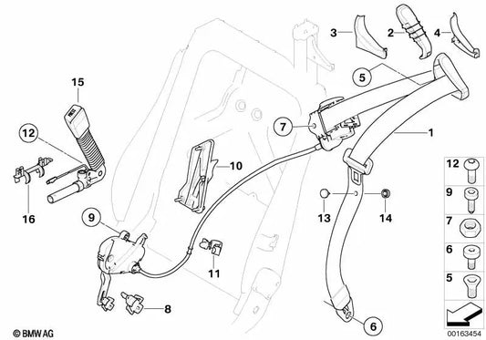 Cinturón superior delantero derecho para BMW Serie 3 E93 (OEM 72119117654). Original BMW.