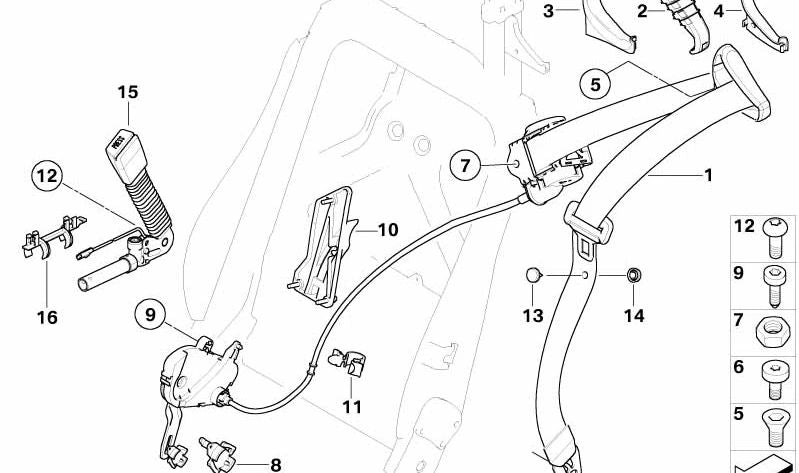 Cinturón de seguridad delantero derecho OEM 72119117658 para BMW Serie 3 Cabrio (E93). Original BMW.