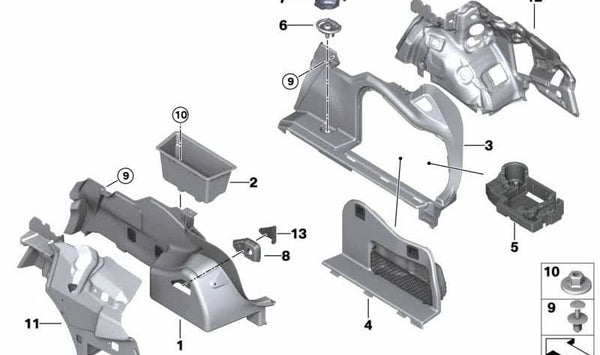 Bandeja de almacenamiento profunda para BMW Serie 3 F30N (OEM 51477360249). Original BMW